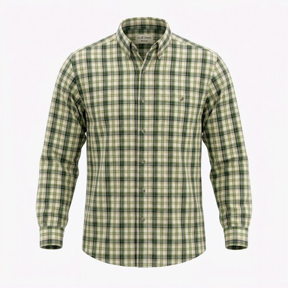 Wrangler Rugged Wear Men's Large Green Plaid Button Down Shirt Long Sleeve